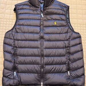 Polo by Ralph Lauren Navy Quilted Down Puffer Vest with Yellow Pony